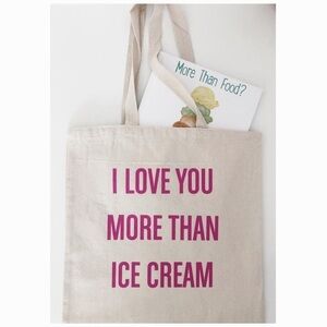 I Love You More Than Ice Cream Canvas Tote in Cream & Hot Pink NWOT!